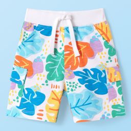 Babyhug Terry Knit Mid Thigh Shorts With Leaf Print - White-image-60
