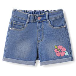 Babyhug Mid Thigh Length Washed Shorts with Stretch & Floral Embroidery - Blue-image-87