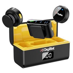 Digitek 2-in-1 Wireless Microphone DWM-116 with 4GHz Magnetic Collar Clip 360° Sound Capture 40m Range 6Hr Battery Type C-to-C & C to LTC DSLR iOS & Android Compatible - Black-1