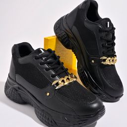 Shoetopia Chain Applique Detailed Sneakers - Black-image-10