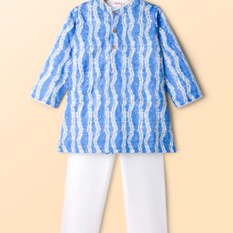 Babyhug Woven Full Sleeves Kurta Pajama Set with Hakkoba Embroidery & Sequin Detailing - Blue-picture-23