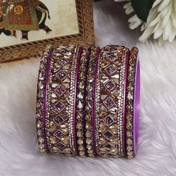 TAJ BRIDAL STORE Set Of 6 Kundan-Rhinestones Studded Bangles-image-78