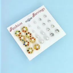 Balasundri Set of 12 Artificial Stones and Beads Studs-picture-28