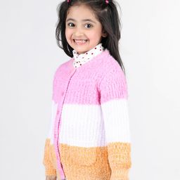 Babyhug Knitted Full Sleeves Front Open Sweater with Pockets Colour Block Design - Multicolour image 3