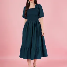 Jash Creation Women Puff Sleeve Fit & Flare Midi Dress-picture-29