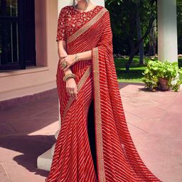 HERE&NOW Leheriya Print Sequinned Pure Georgette Saree-picture-0