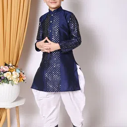 NFC CREATION Boys Embroidered Regular Sequinned Dupion Silk Kurta with Patiala image 2