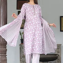 G4Girl Women Floral Printed Regular Pure Cotton Kurta with Trousers & With Dupatta-picture-5