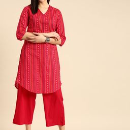 Anouk Women Geometric Print Pure Cotton Straight Kurta with Palazzos-picture-4
