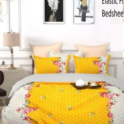 Aura Floral Printed 144 TC King Double Bedsheet with 2 Pillow Covers-image-84
