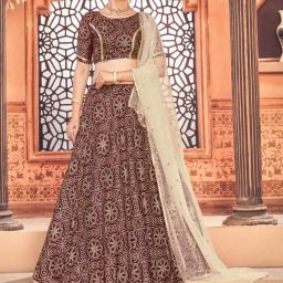 SHUBHKALA Maroon & Beige Silk Printed Lehenga and Choli Set With Dupatta-picture-36