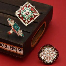 Zaveri Pearls Multicolor Combo Of 3 Ethnic Adjustable Finger Rings-ZPFK12769-11