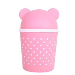Kuber Industries Pink & White 2 Pcs Printed Swinging Lid Teddy Table Dustbin 3 L Each image 4