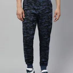 ALCIS Navy Camo Print Soft Touch Slim Fit Athleisure Joggers-image-21