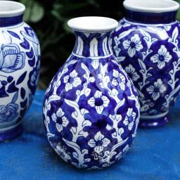 Home4U Marlais Floral Blue & White Ceramic Large Vase-picture-40