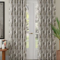 ROSARA HOME Beige and Grey 2 Pieces Abstract Printed Room Darkening Long Door Curtains-3
