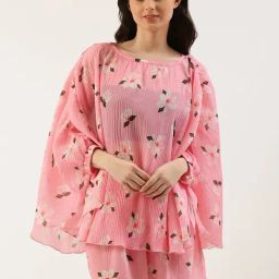 Clt.s Pink Floral Print Top With Shorts-image-2
