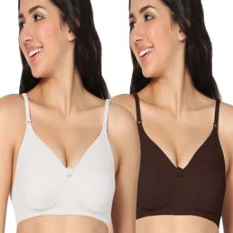 IN CARE White & Brown Cotton T-Shirt Bras - Pack Of 2-image-91