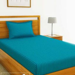 Bianca Hilton Souba Blue Cotton 210 TC Single Bedsheet with Pillow Cover and Pillow-image-1