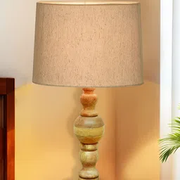 Homesake Beige Wood Cylindrical Shaped Table Lamp with Bulb-image-92