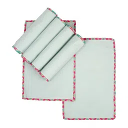 Ratan Cart Sea Green & Pink 4 Pieces Pure Cotton Rectangular Table Placemats-11
