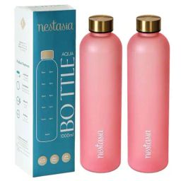 Nestasia Pink Color Time Marker Airtight & Spill-Proof Set of 2 Hydra Water Bottle for Office & Home-picture-16