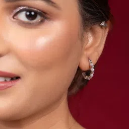 Niscka Silver-Plated Artificial Beaded Circular Shaped Hoop Earrings-2