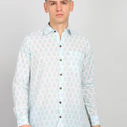 Label Ceres Men Premium Slim Fit Spread Collar Floral Printed Cotton Casual Shirt-image-80