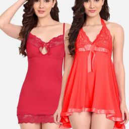 FIMS: Fashion is my Style Red Lace Work Babydoll With Thong-image-56