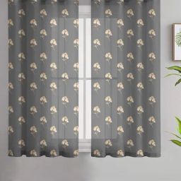 SPACES DRAPE STORY Boho Floral Grey Polyester 5 ft Sheer Window Curtains - Set of 2-82