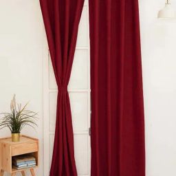 Ariana Lugo Solid Maroon Polyester 9 ft Long Door Curtain - Set of 1-image-2