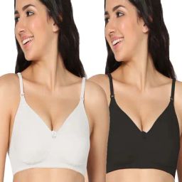 IN CARE White & Black Cotton T-Shirt Bras - Pack Of 2-image-37