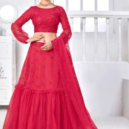 SHUBHKALA Rani Pink Embellished Lehenga and Choli Set With Dupatta-picture-4