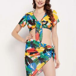 Secrets By ZeroKaata Multicolored Printed Cover Up & Sarong Set-image-16
