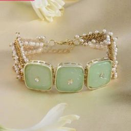 Zaveri Pearls Green Stones & Multistrand Clustered Pearls Ethnic Bracelet-ZPFK15356-24