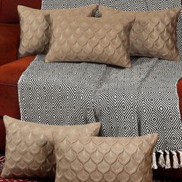 TANLOOMS Brown & Gold 5 Pieces Floral Printed Velvet Rectangle Cushion Covers-picture-24