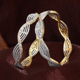 Estele Set Of 2 Gold-Plated Crystals Stone Studded Bangles-image-69