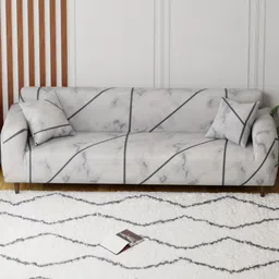 Aura Grey Printed Polyester 1 Piece Sofa Cover With Arms-image-46