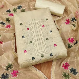 KALINI Embroidered Thread Work Unstitched Dress Material-image-4