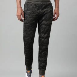 ALCIS Dark Olive Camo Print Soft Touch Slim Fit Athleisure Joggers-image-81