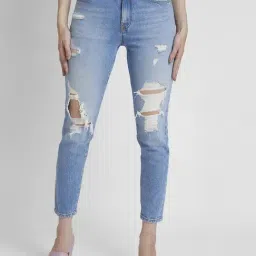 Spykar Light Blue Cotton Distressed Mid Rise Jeans-picture-39