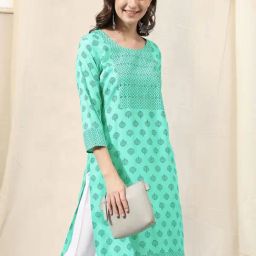 MIRCHI FASHION Green Embroidered Straight Kurta-image-51