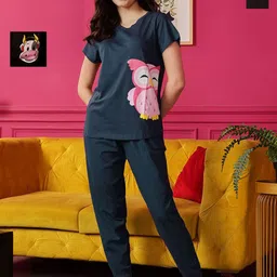Clovia Pack Of 2 Printed V-Neck Pure Cotton Top & Pyjama-picture-15