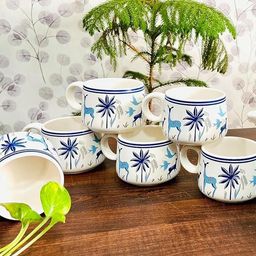 Altaica Ceramic White Printed Tea Kettle Pot With Cup Set-picture-23