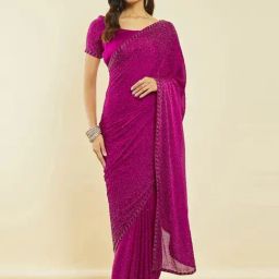 Soch Fuchsia Crepe All-Over Stone Embellished Saree-image-46