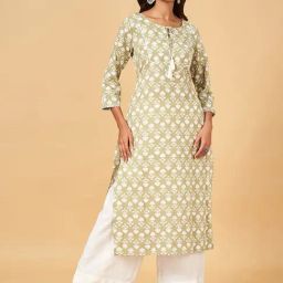 YU by Pantaloons Beige Cotton Printed Straight Kurta-picture-23