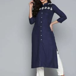 Jompers Navy Straight Embroidered Kurta-picture-25