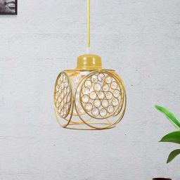 Homesake Gold Metal Glossy Crystal Ring Cube Hanging Light-image-9