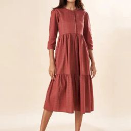 Akkriti by Pantaloons Rust Cotton Chequered A-Line Dress-picture-15