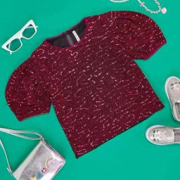 Pantaloons Junior Kids Pink Embellished Top-image-47